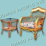 Rattan cushion single chair  with small table.